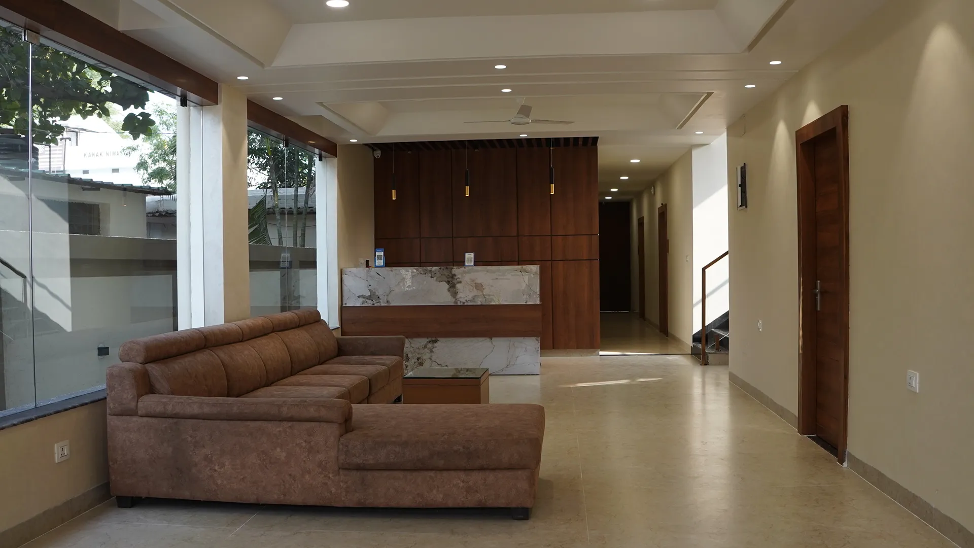 Reception desk and lobby seating at ARK Hotels Ranchi
